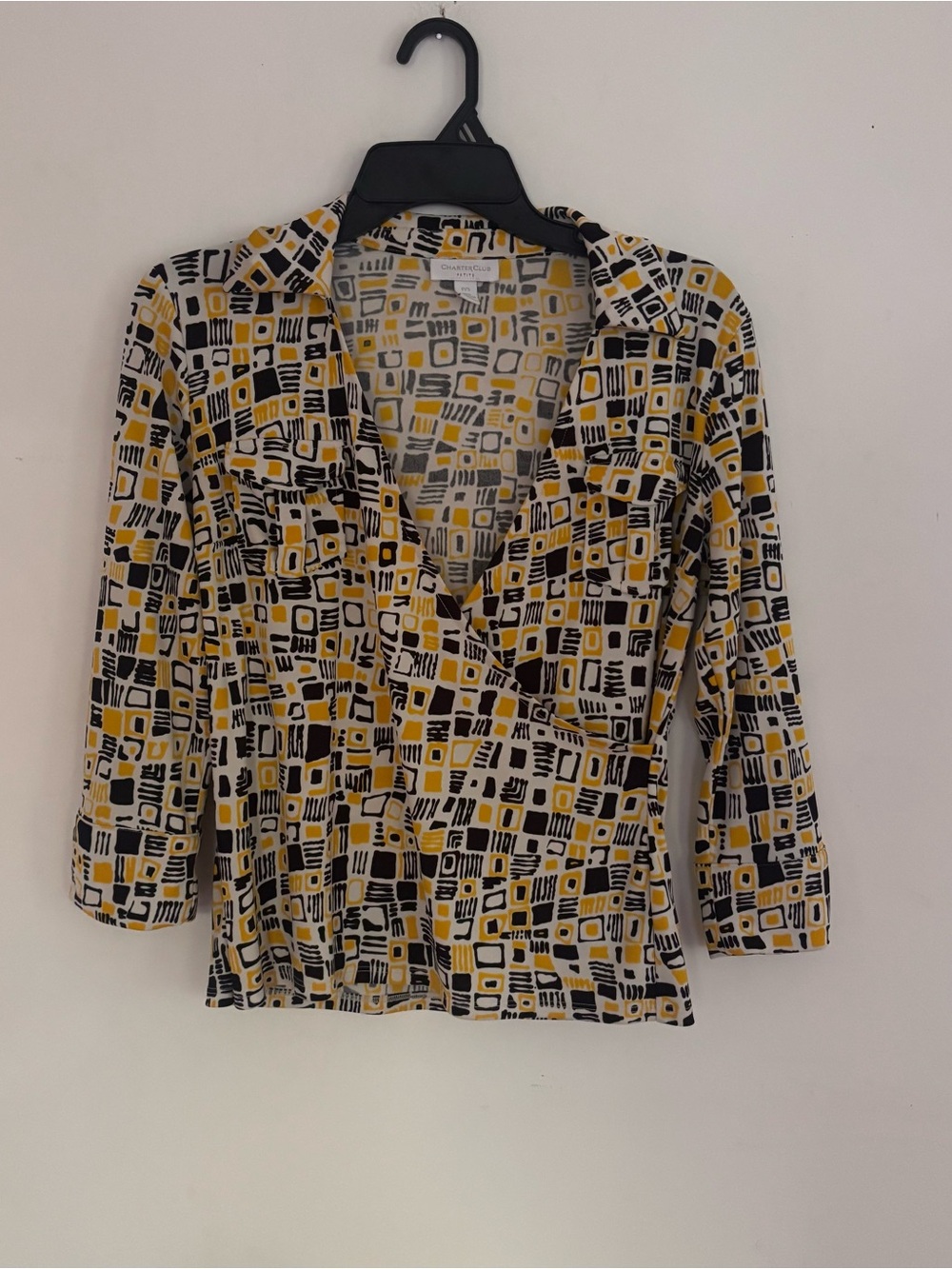 Charter Club Petite Geometric Print Faux Wrap Blouse P/S